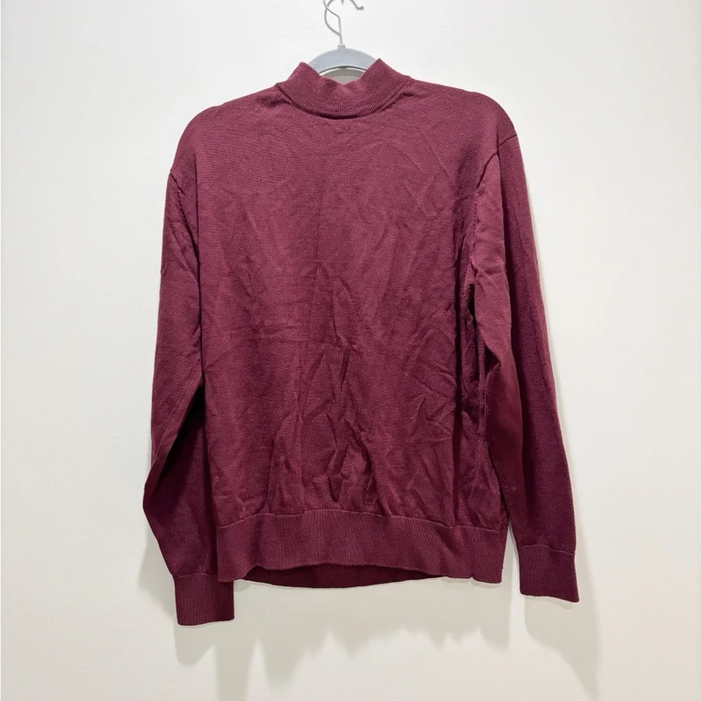 Raffi Men's Deep Red Burgundy Mock Turtleneck Sweater Merino Wool Size Large